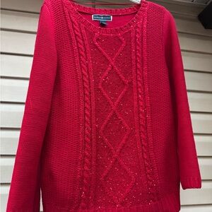 Karen Scott Women's Red Cable Knit Sweater